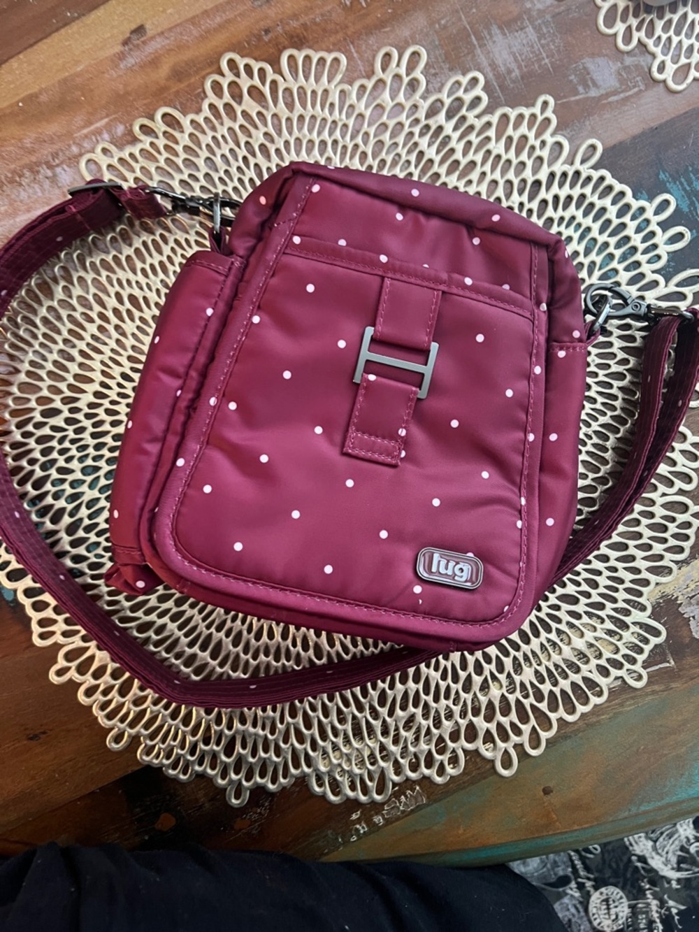lug Burgundy Polka Dot Crossbody Bag